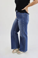 Wide Leg Jeans - Medium Wash - Studded