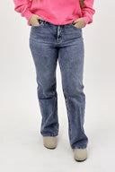 Model wearing Tummy Control Wide Leg Jeans by RFM - acid wash