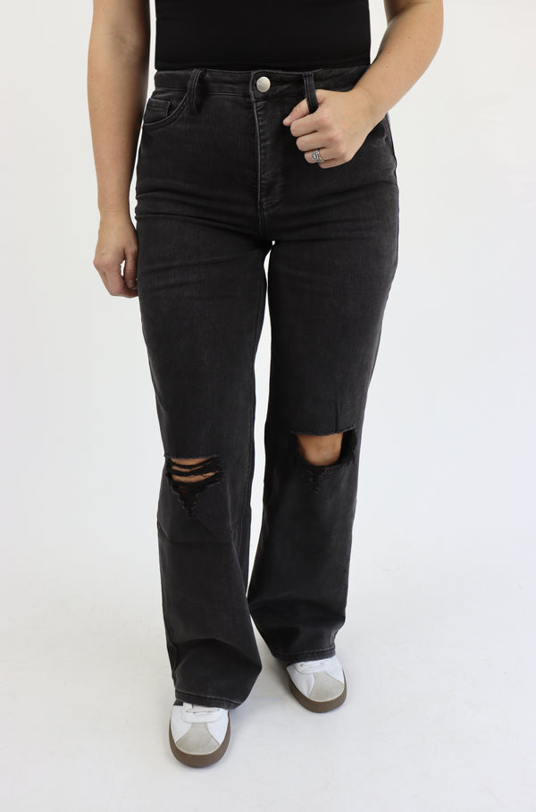 Tummy Control Wide Leg Jeans - Vintage Black Distressed / Regular / 0
