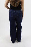 Wide Leg Jeans - Dark Wash Distressed