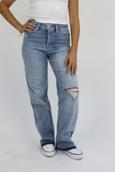 Wide Leg Jeans - Light Tint Distressed