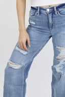 Wide Leg Jeans - Medium Light Distressed