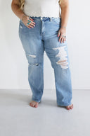 Wide Leg Jeans - Medium Light Distressed