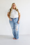 Wide Leg Jeans - Medium Light Distressed