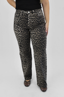 Model wearing Tummy Control Wide Leg jeans in a dark leopard print