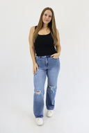 Wide Leg Jeans - Medium Distressed