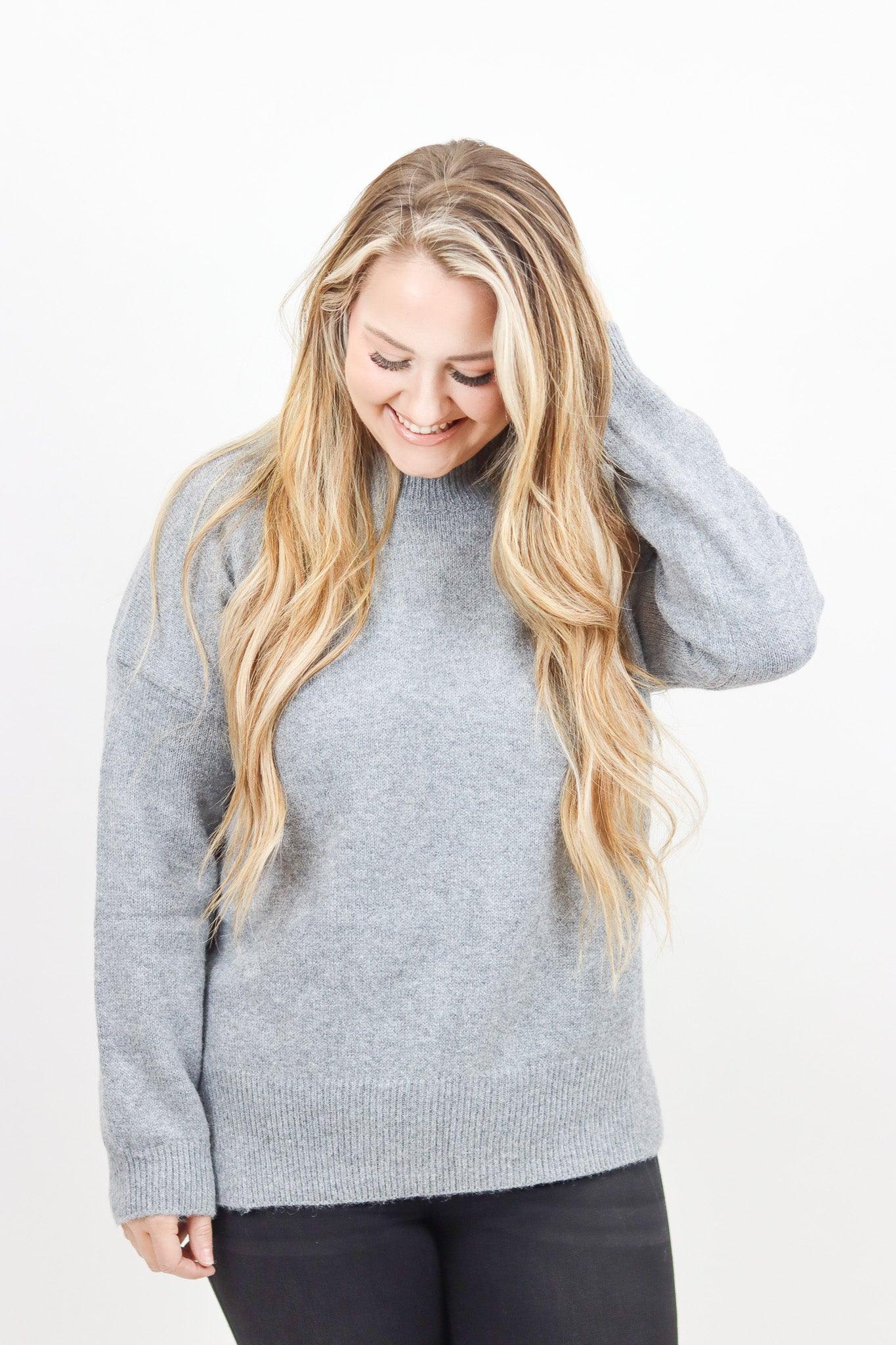 Effortlessly You Grey Sweater - Alexander Jane Boutique  
